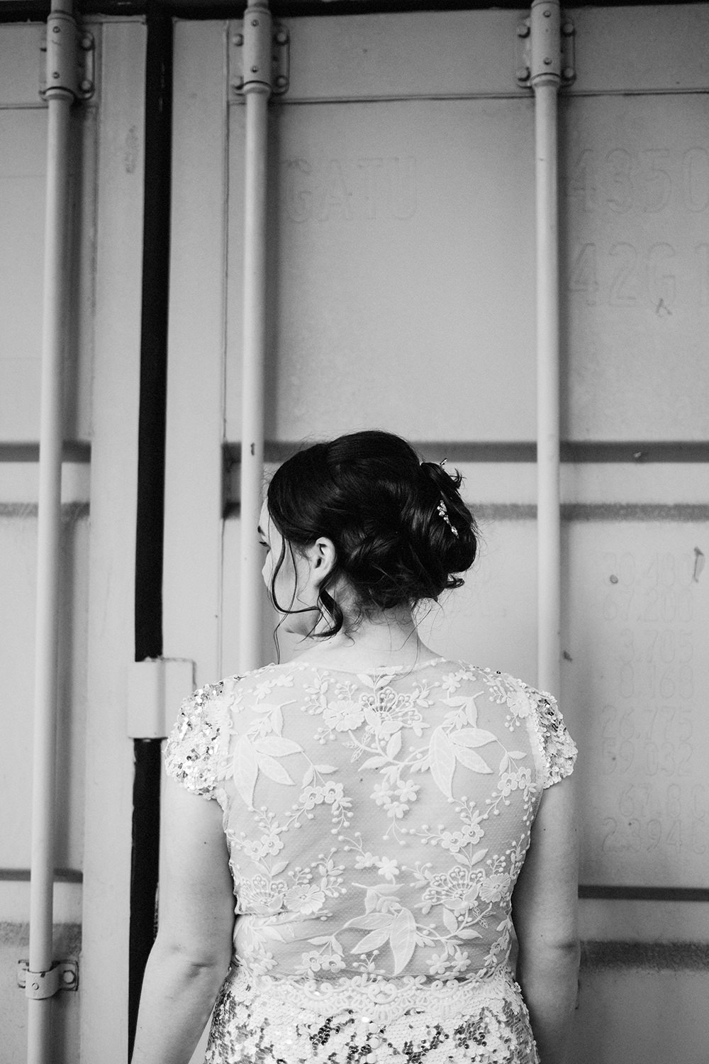 Dress Gown Bride Bridal Sequin Gold Lace Back Fun London Wedding Miss Gen Photography