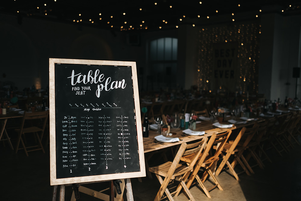 Painted Calligraphy Chalk Black Board Sign Signage Signs Seating Plan Table Chart Fun London Wedding Miss Gen Photography