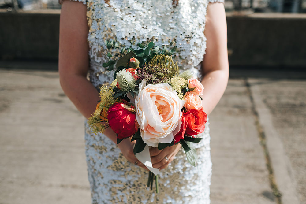 Bouquet Flowers Bride Bridal Rose Peach Red Fun London Wedding Miss Gen Photography
