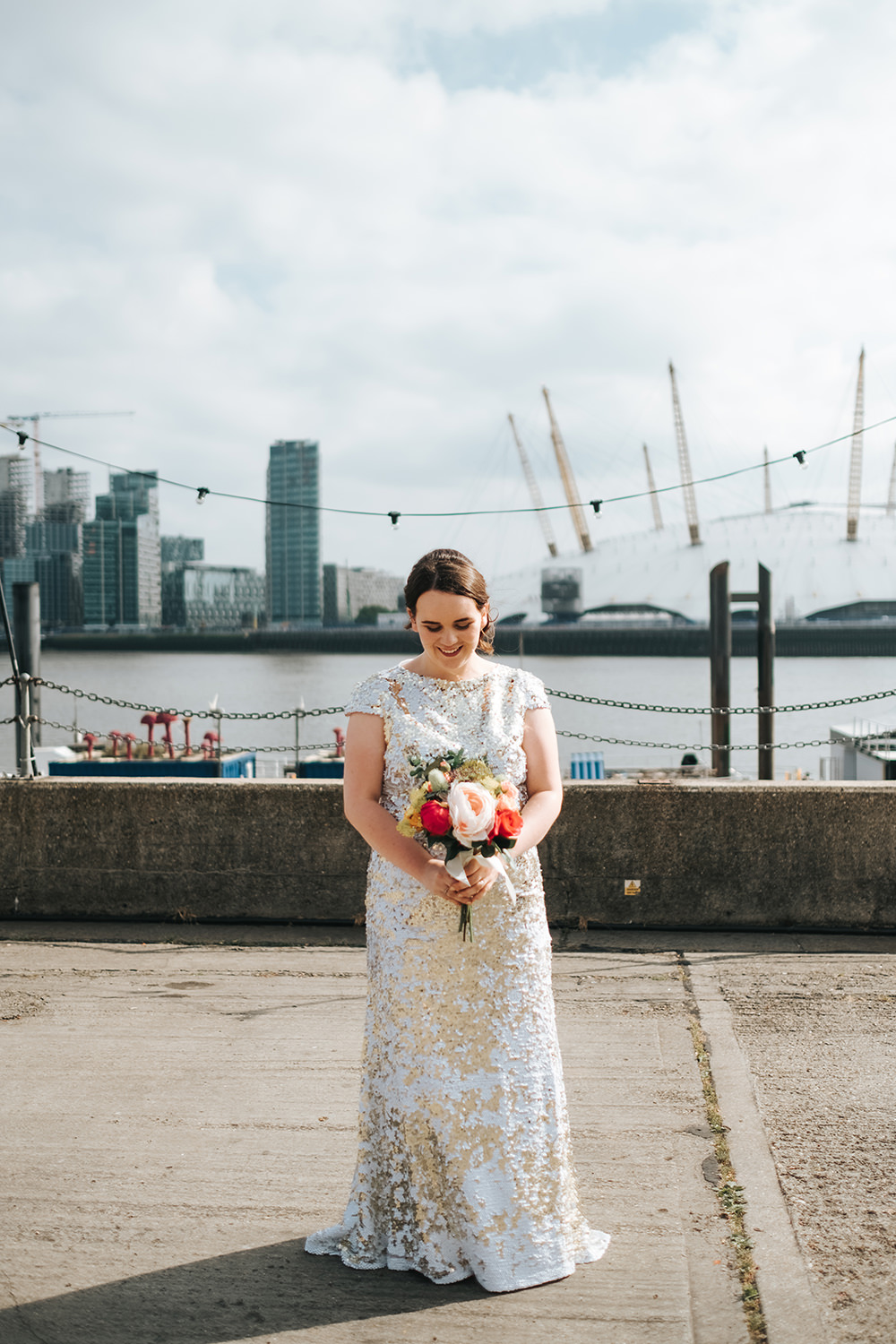 Dress Gown Bride Bridal Sequin Gold Lace Back Fun London Wedding Miss Gen Photography