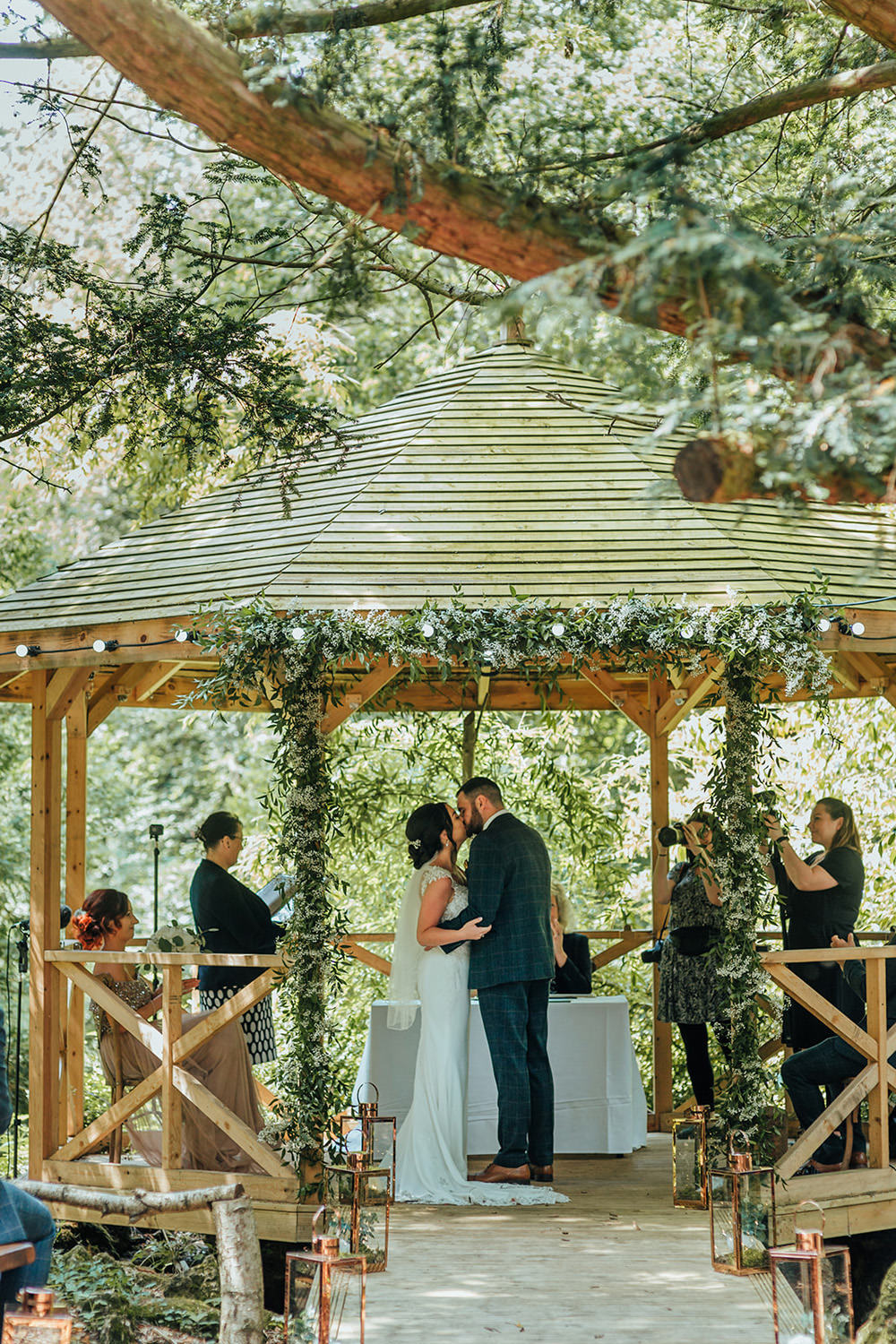 Gazebo Outdoor Ceremony Foliage Greenery Hazlewood Castle Woodland Wedding Nicola Mackrill Photography