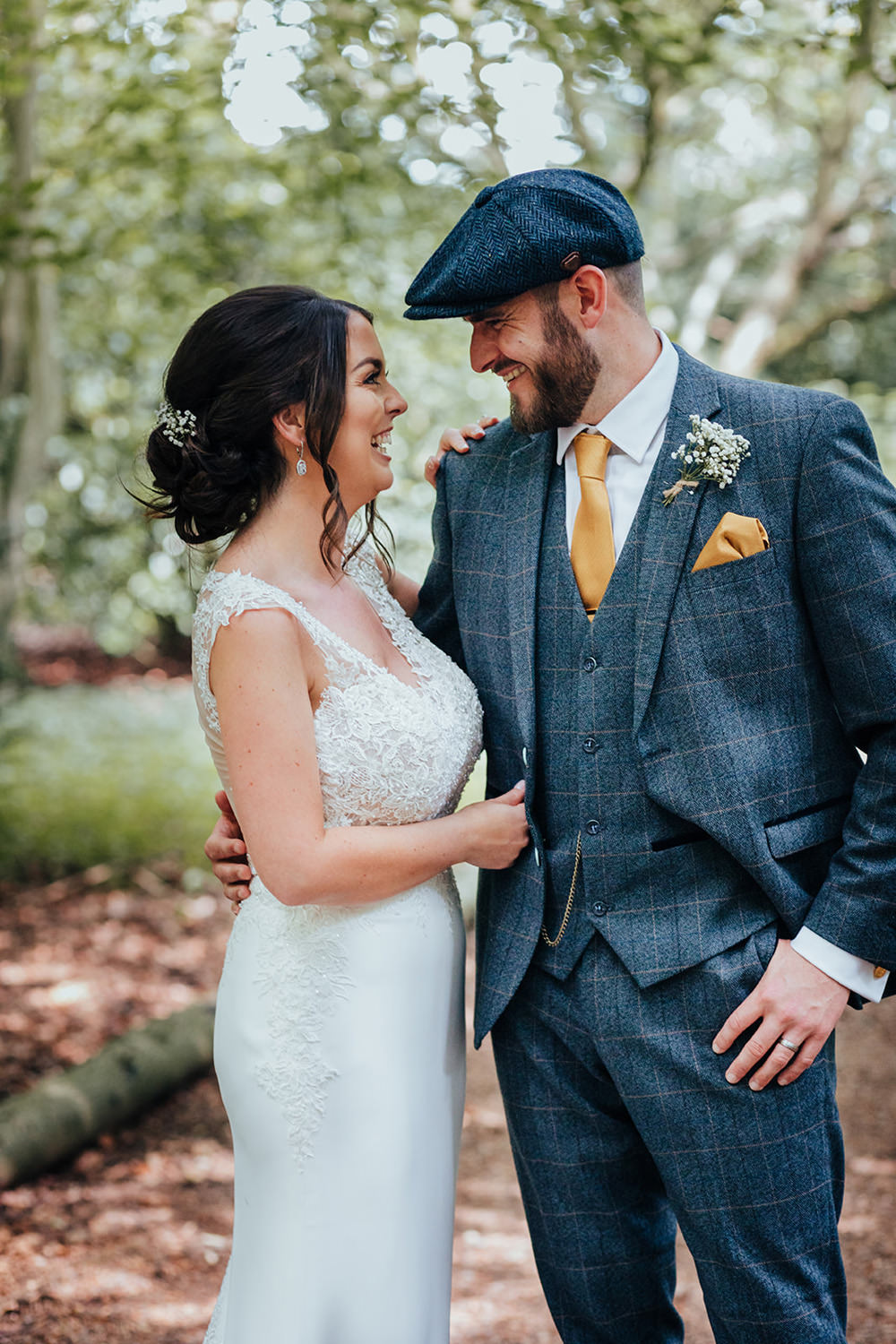 Hazlewood Castle Woodland Wedding Nicola Mackrill Photography Bride Bridal Dress Gown Wed2B Train Straps 
