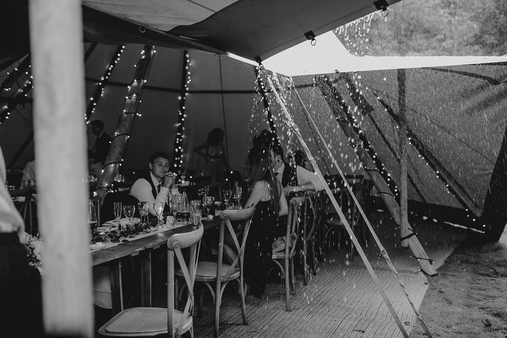 Rainy Rain Tipi Outdoor Hazlewood Castle Woodland Wedding Nicola Mackrill Photography