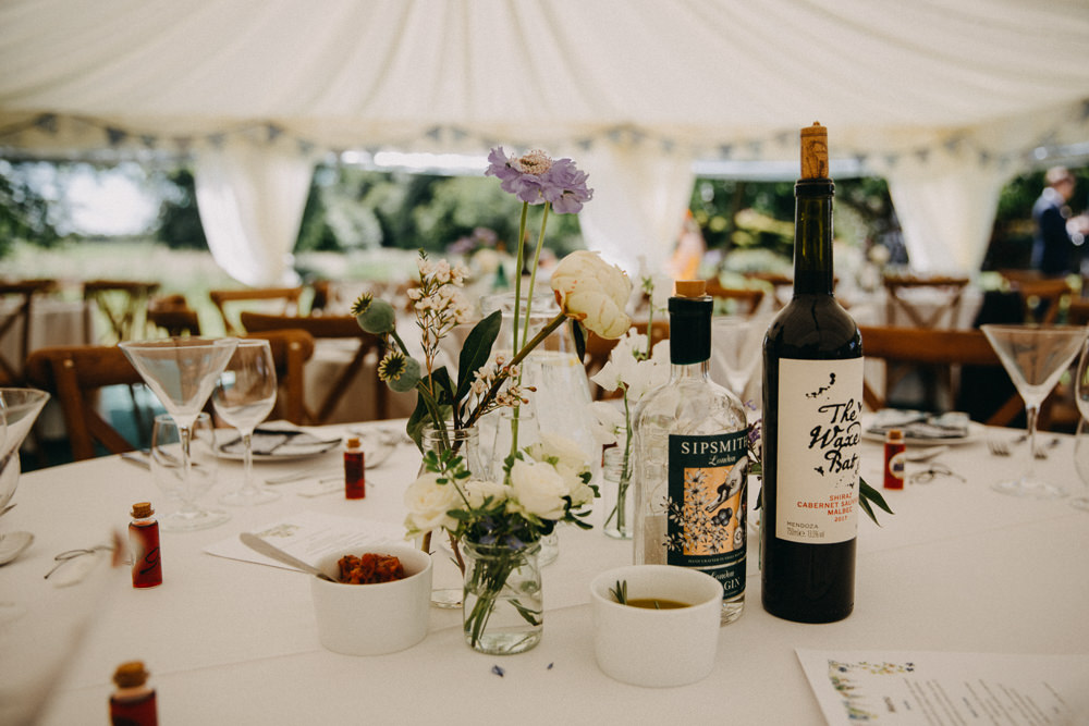 Table Flowers Centrepiece Vase Jar Horsebridge Station Wedding Emily Grace Photography