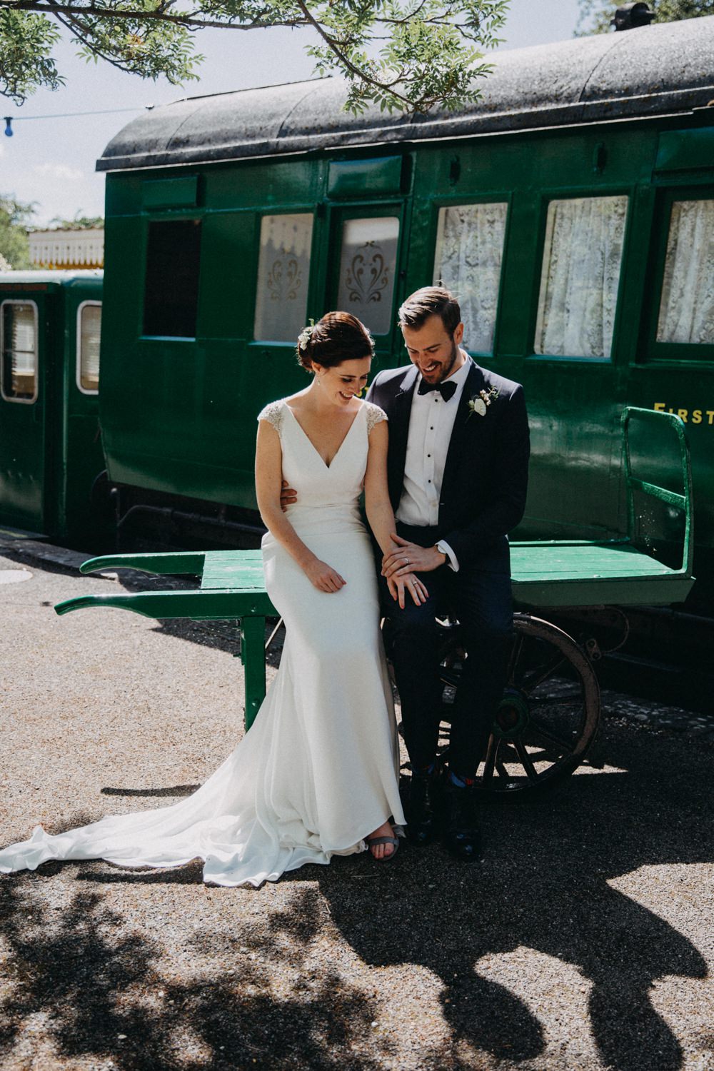 Groom Suit Dark Blue Tux Bow Tie Horsebridge Station Wedding Emily Grace Photography