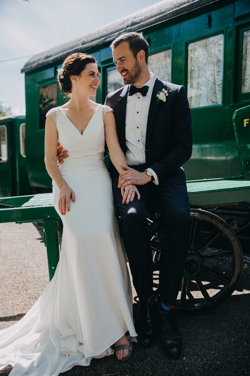 Bride Bridal Dress Gown Straps Fit and Flare Train St Patrick Horsebridge Station Wedding Emily Grace Photography