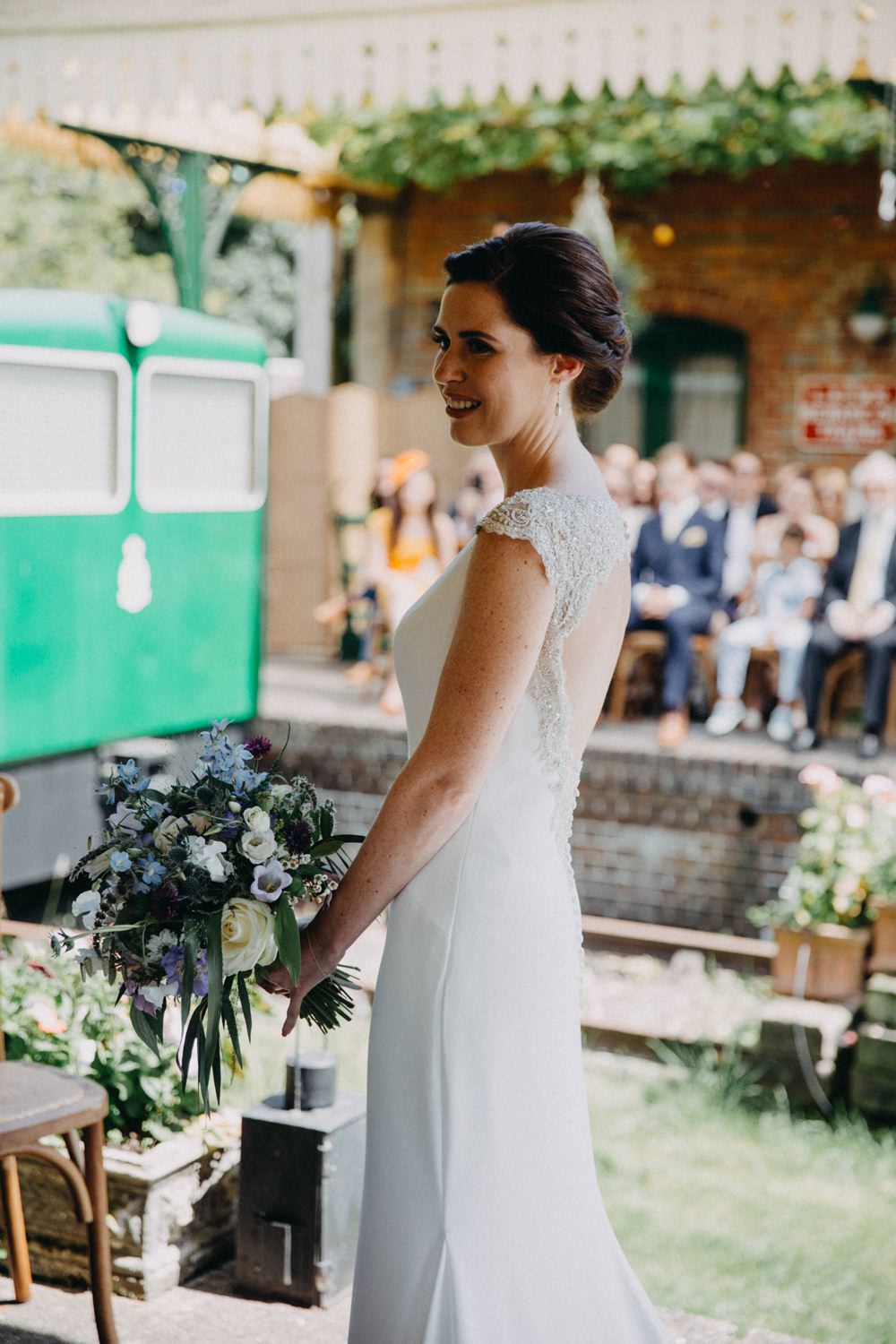 Bride Bridal Dress Gown Straps Fit and Flare Train St Patrick Horsebridge Station Wedding Emily Grace Photography