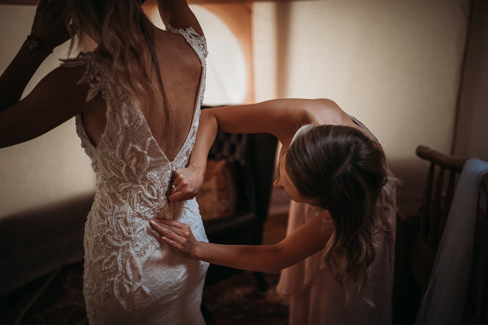 Dress Gown Bride Bridal Justin Alexander Lace Straps Fit and Flare Horsley Hale Farm Wedding Thyme Lane Photography
