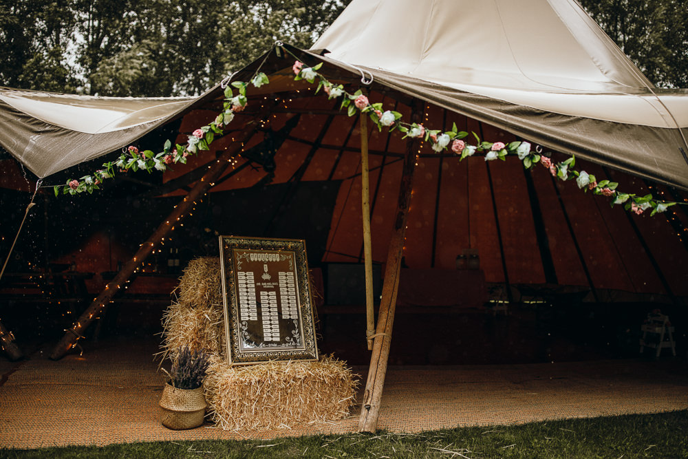 Tipi Flower Garland Seating Plan Table Chart Horsley Hale Farm Wedding Thyme Lane Photography