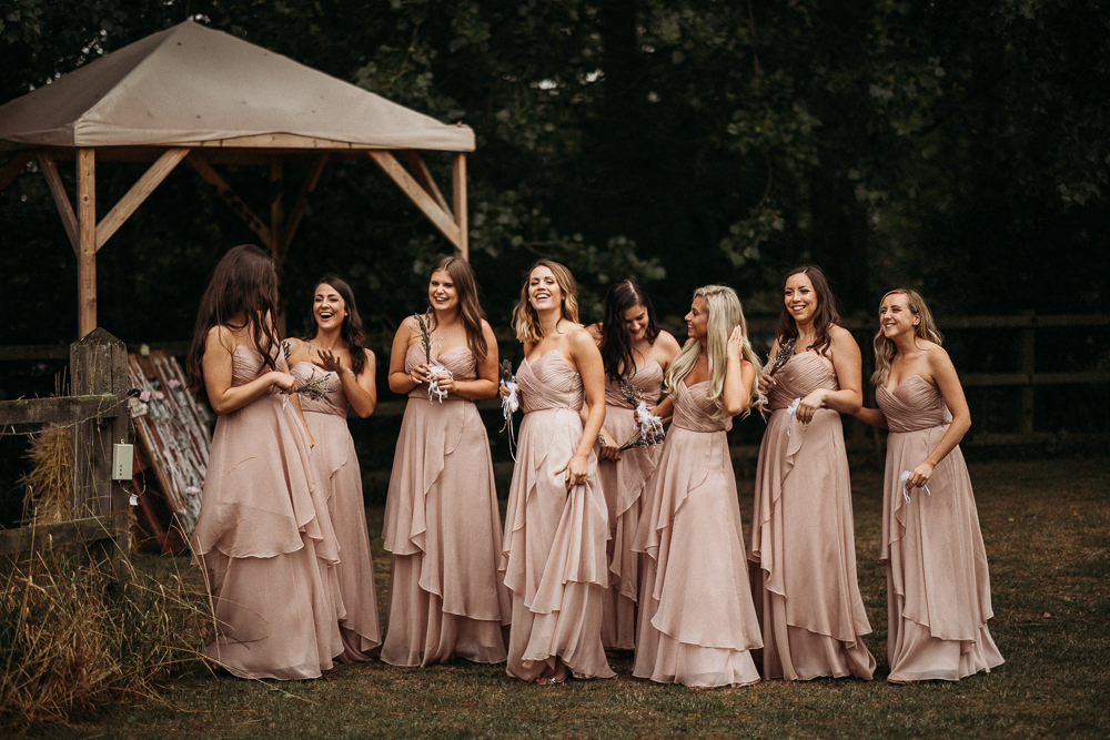 Bridesmaids Bridesmaid Dress Dresses Pink Maxi Horsley Hale Farm Wedding Thyme Lane Photography