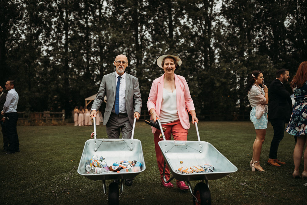Wheelbarrow Drinks Horsley Hale Farm Wedding Thyme Lane Photography