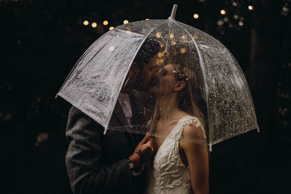 Rainy Rain Umbrella Horsley Hale Farm Wedding Thyme Lane Photography