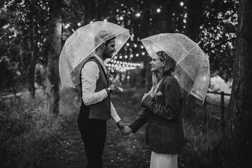 Rainy Rain Umbrella Horsley Hale Farm Wedding Thyme Lane Photography