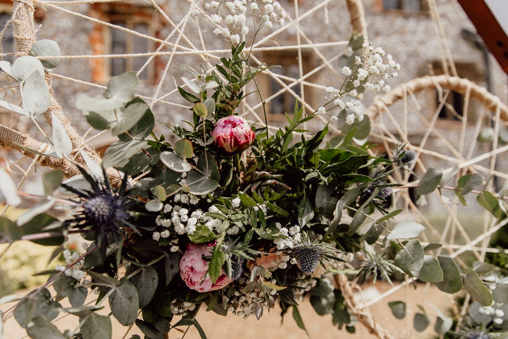 Ceremony Backdrop Wooden Frame Hoops Dream Catchers Flowers Aisle Mannington Gardens Wedding Cara Zagni Photography