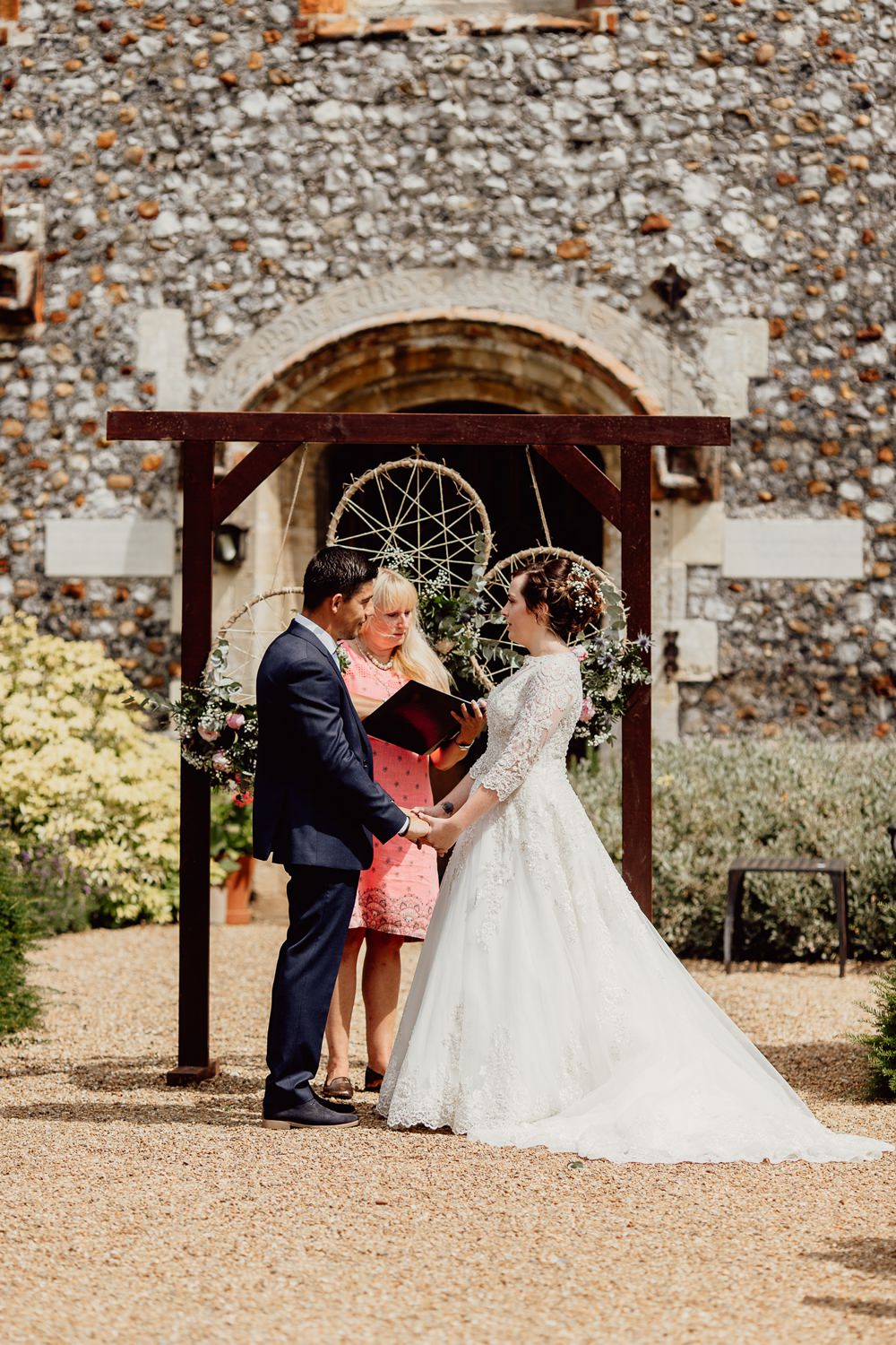 Ceremony Backdrop Wooden Frame Hoops Dream Catchers Flowers Aisle Mannington Gardens Wedding Cara Zagni Photography