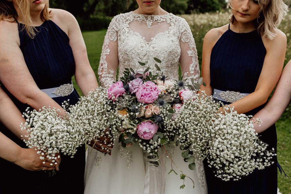 Bouquet Flowers Bride Bridal Pink Peony Peonies Eucalyptus Bridesmaids Gyp Gypsophila Baby Breath Mannington Gardens Wedding Cara Zagni Photography