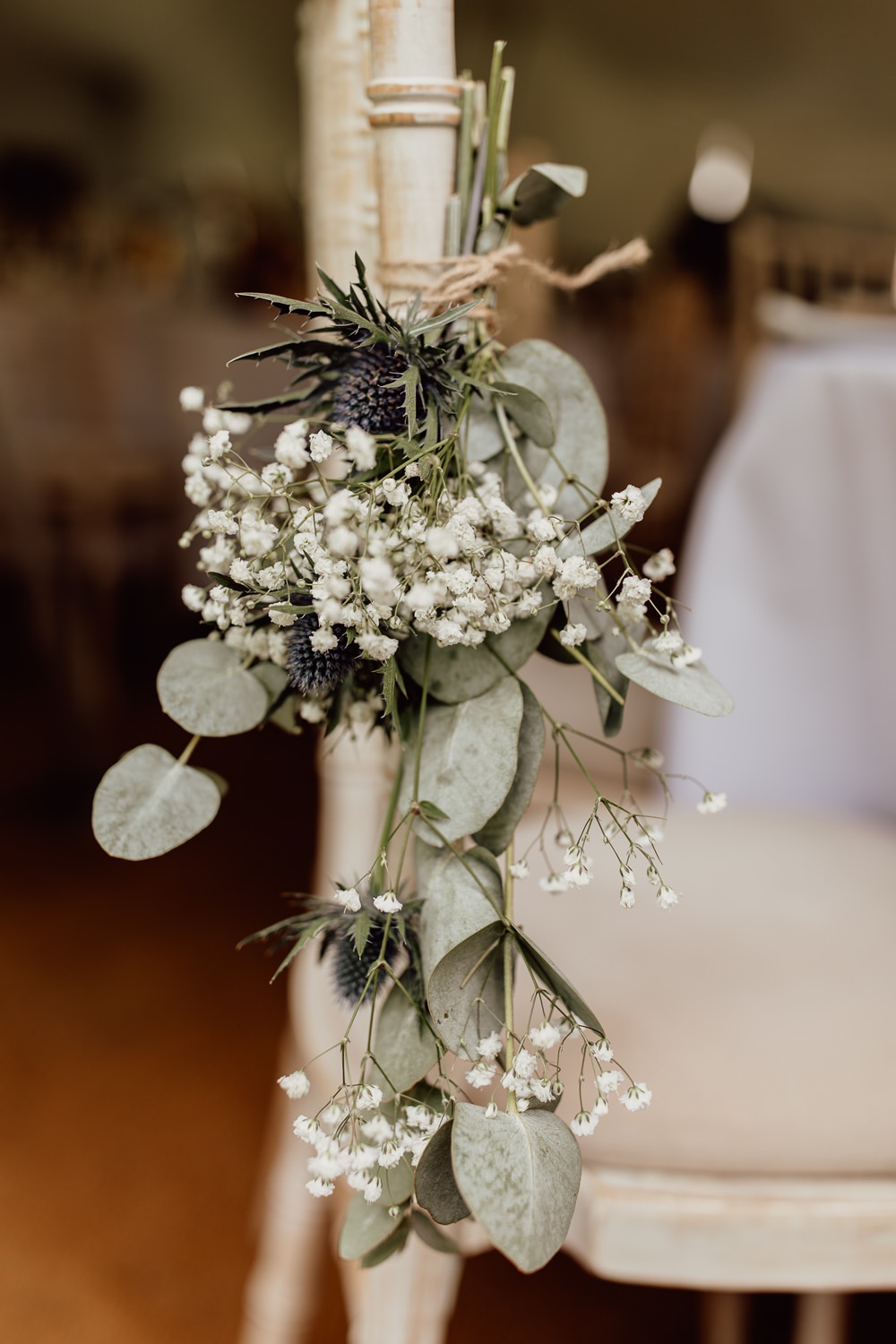 Chair Flowers Gyp Gypsophila Eucalyptus Mannington Gardens Wedding Cara Zagni Photography
