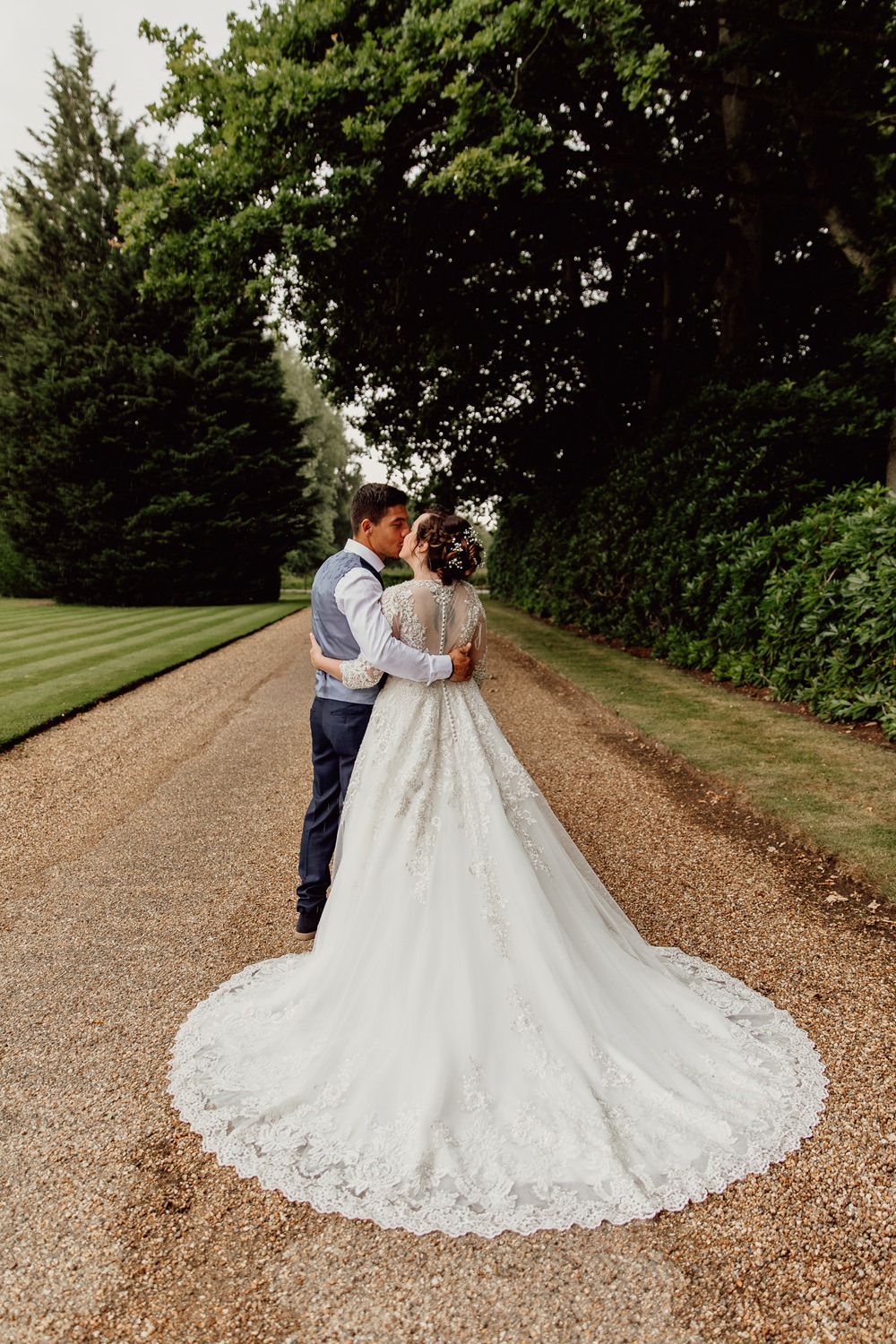 Bride Bridal Dress Gown Lace Button Back Train Long Sleeves Mannington Gardens Wedding Cara Zagni Photography