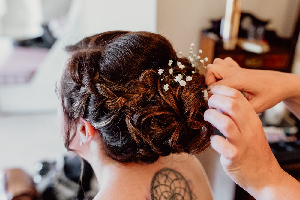 Bride Bridal Bridesmaid Hair Style Up Do Plait Braid Flowers Mannington Gardens Wedding Cara Zagni Photography