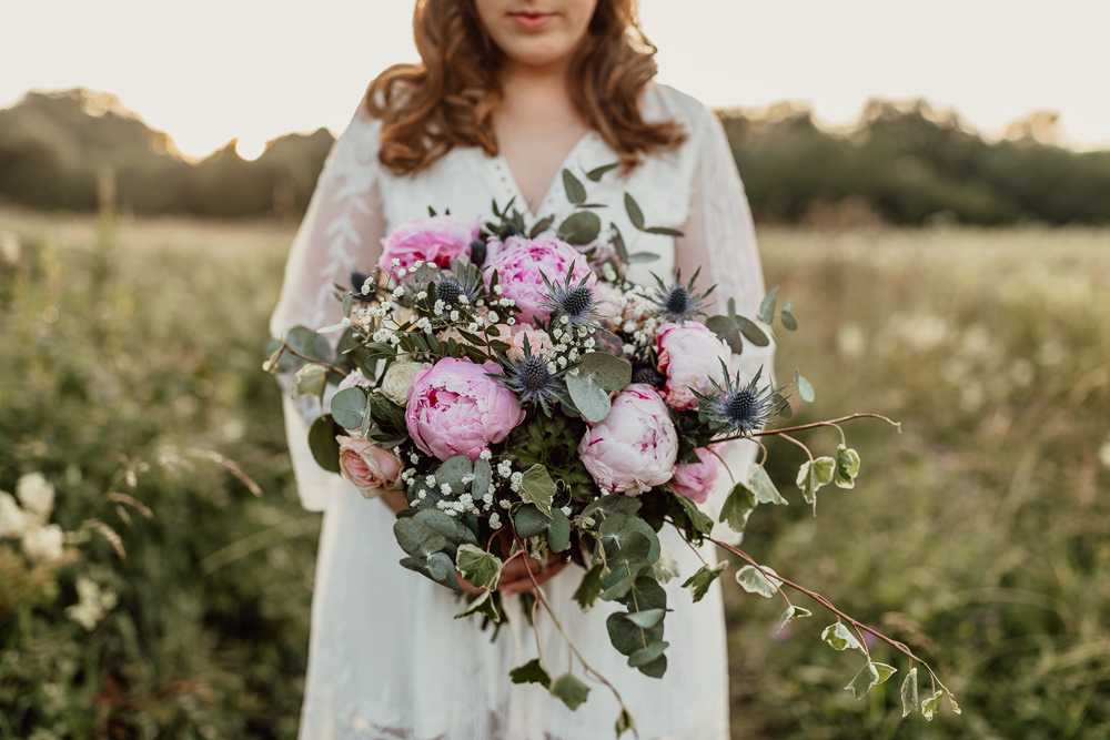 Bouquet Flowers Bride Bridal Pink Peony Peonies Eucalyptus Mannington Gardens Wedding Cara Zagni Photography