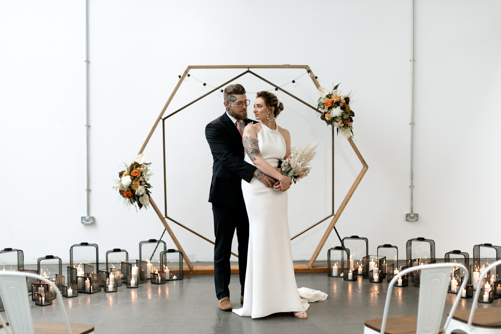Hexagon Backdrop Arch Ceremony Decor Aisle Flowers Lights Moroccan Wedding Ideas Emma Louise Photography