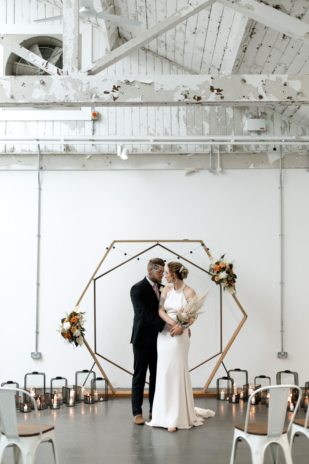 Hexagon Backdrop Arch Ceremony Decor Aisle Flowers Lights Moroccan Wedding Ideas Emma Louise Photography