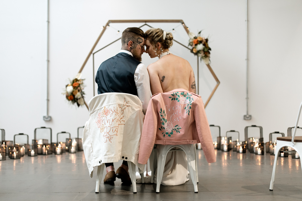 Leather Jacket Pink Painted Personalised Bride Bridal Groom Moroccan Wedding Ideas Emma Louise Photography