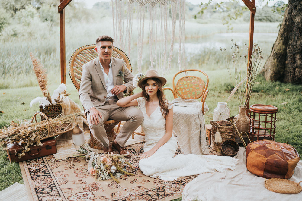 Peacock Chair Macrame Decor Backdrop Frame Pampas Grass Persian Rug Naked Tipi Wedding Ideas Holly Rose Stones