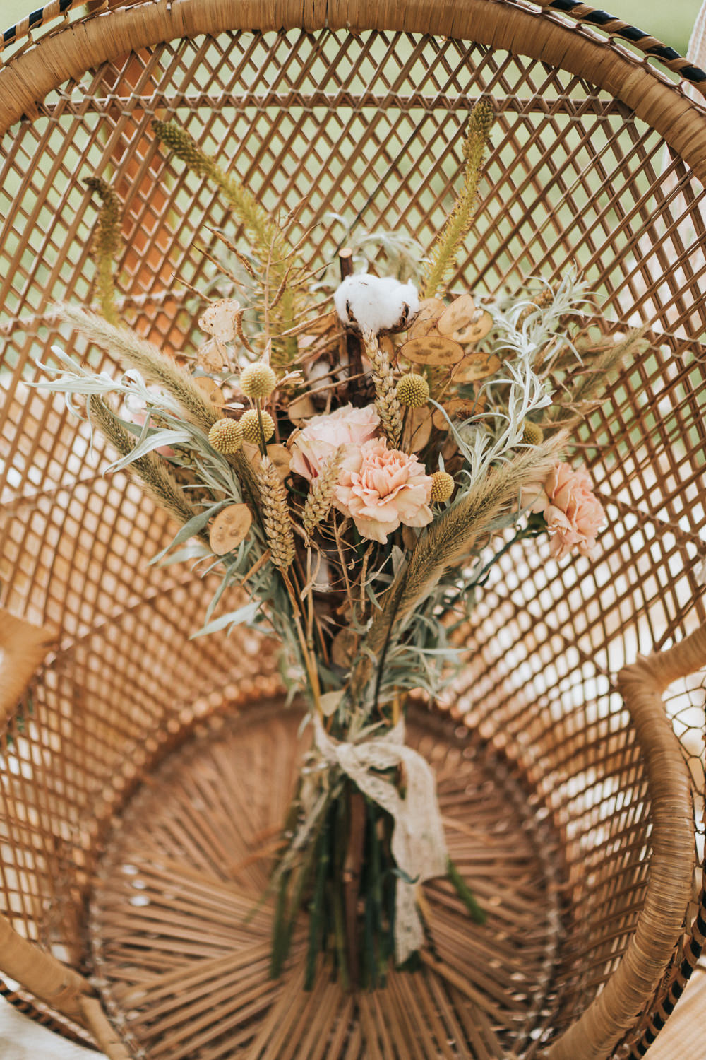 Bouquet Flowers Bride Bridal Grass Grasses Wheat Seeds Cotton Wool Rose Billy Ball Naked Tipi Wedding Ideas Holly Rose Stones