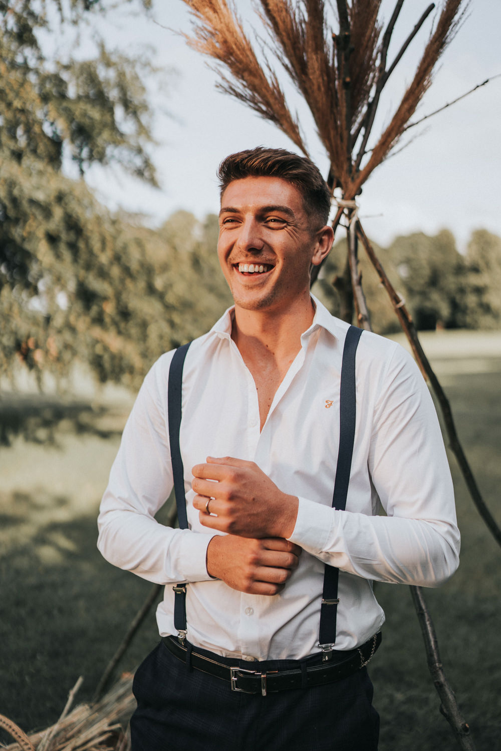 Groom Braces Chinos Tassel Loafers Naked Tipi Wedding Ideas Holly Rose Stones