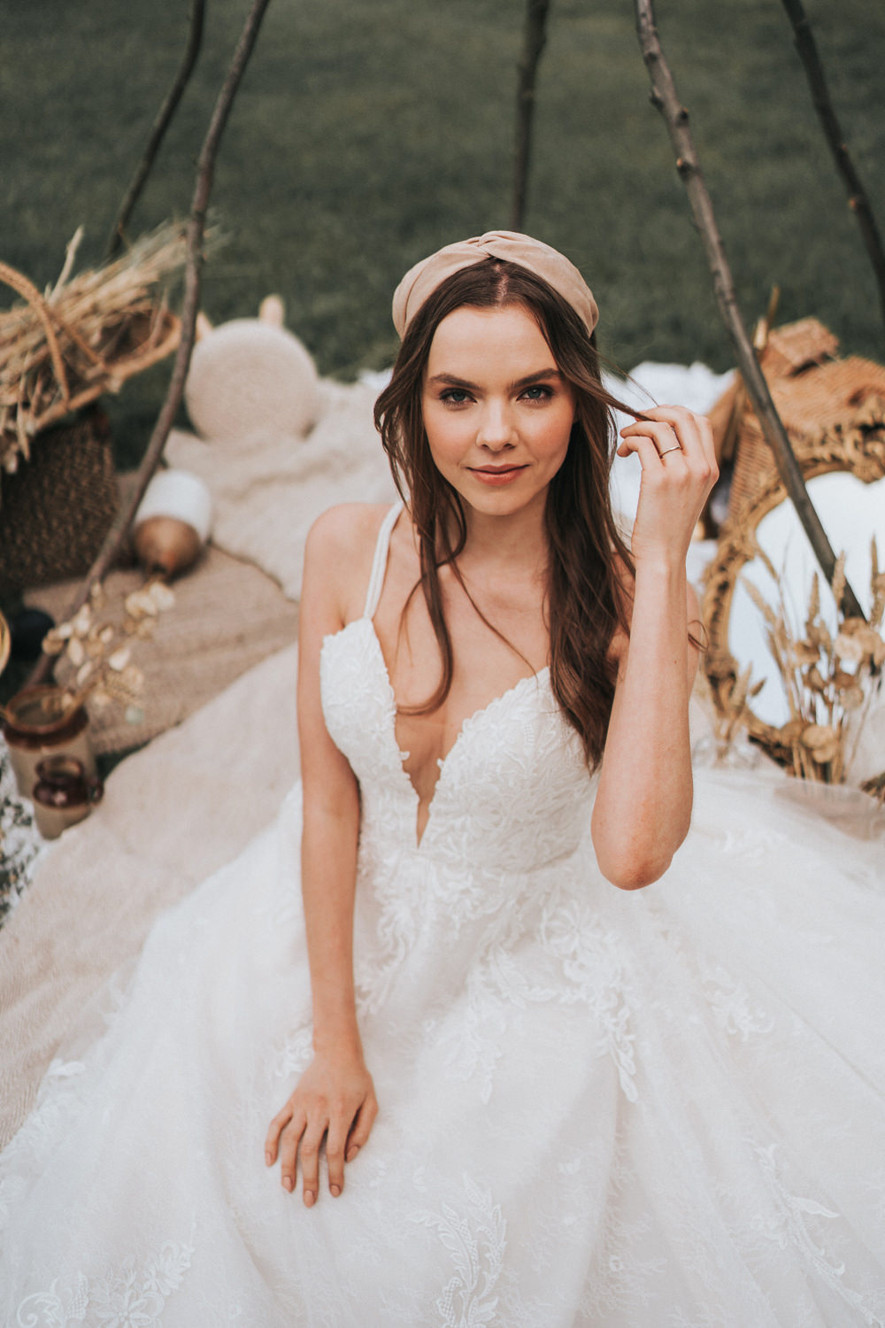 Bride Bridal Hair Band Accessory Long Waves Naked Tipi Wedding Ideas Holly Rose Stones