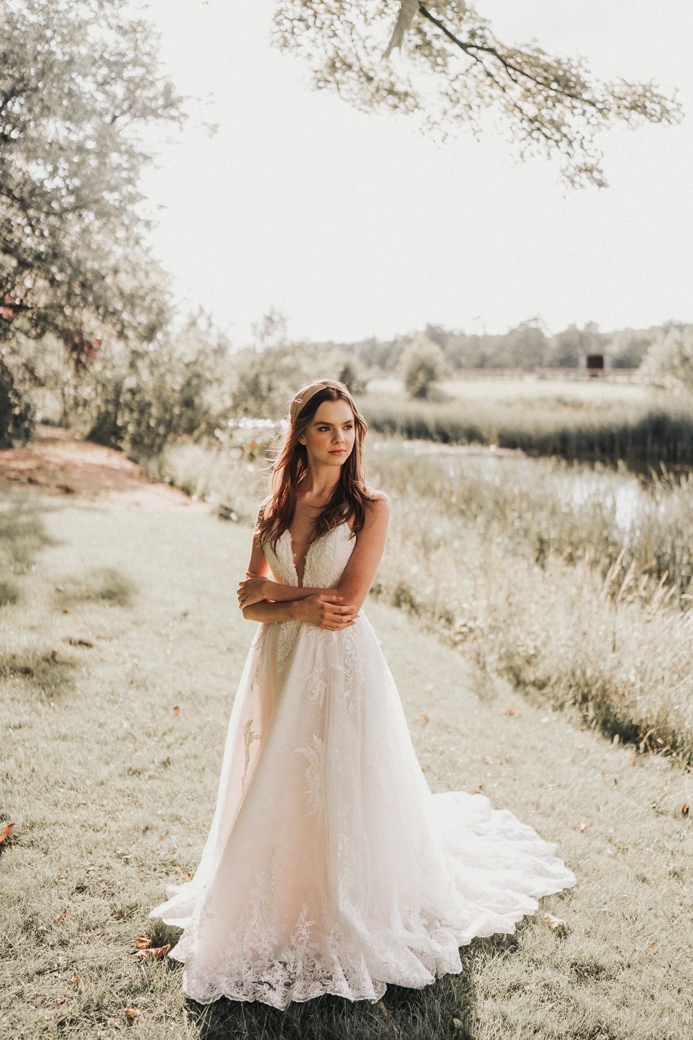 Dress Gown Bride Bridal Plunge Straps Lace Tulle Naked Tipi Wedding Ideas Holly Rose Stones