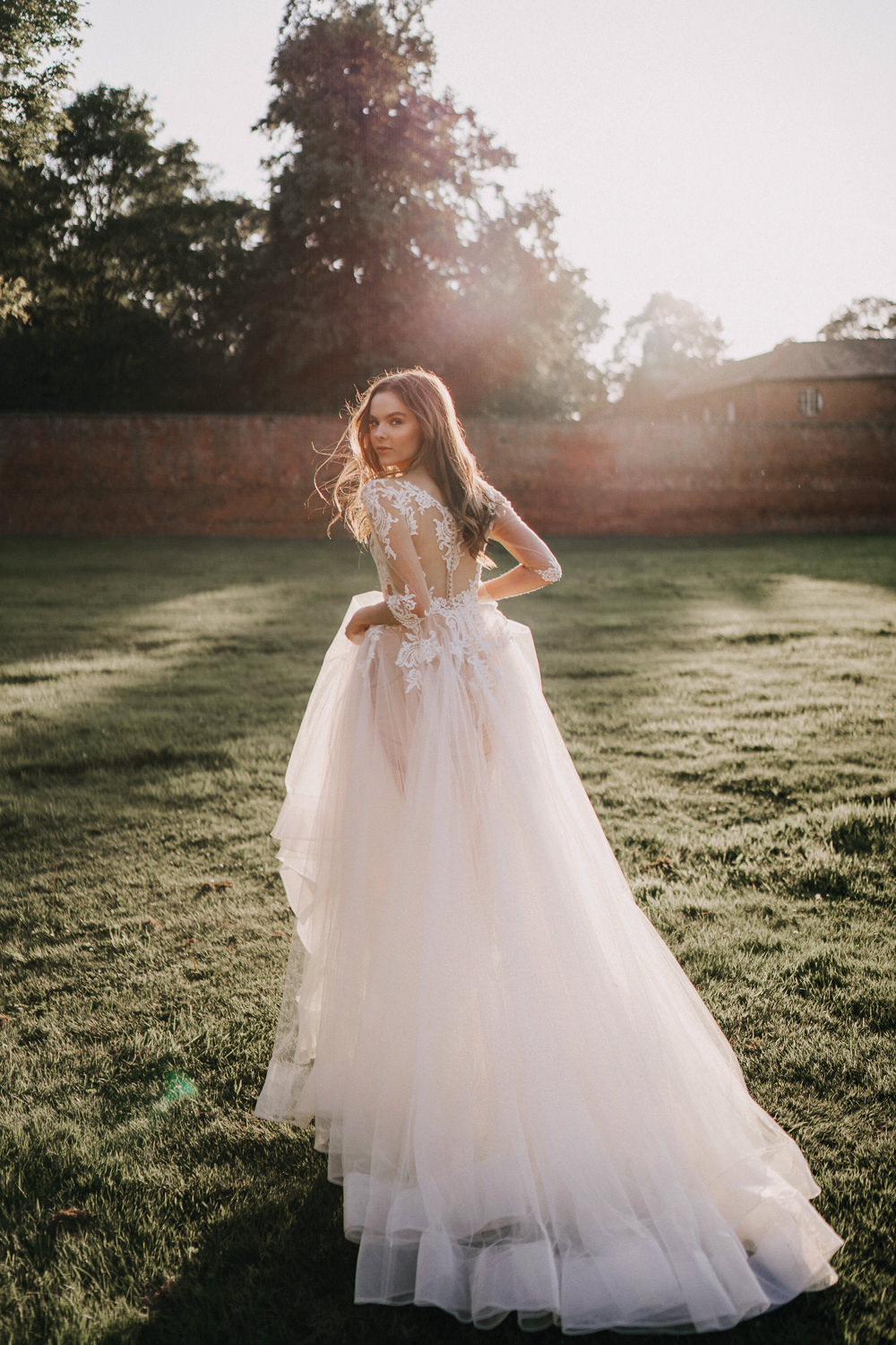 Bride Bridal Dress Gown Lace Sleeves Tulle Skirt Naked Tipi Wedding Ideas Holly Rose Stones