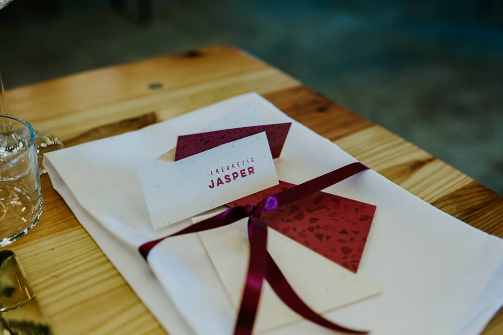 Stationery Invite Invitations Geometric Triangle Red Yellow Neon Sign Wedding Ideas State Of Love and Trust Photography
