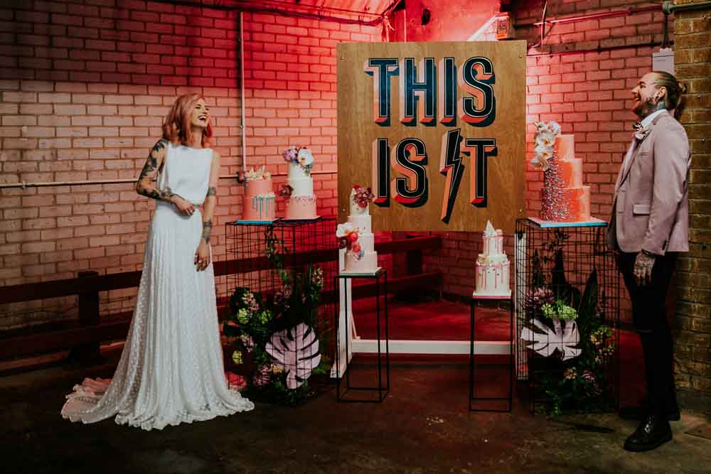 Backdrop Sign Banner Cake Table Neon Sign Wedding Ideas State Of Love and Trust Photography