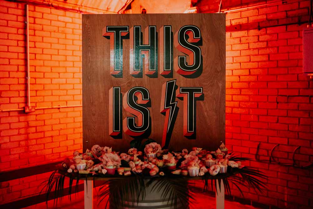 Backdrop Sign Banner Cake Table Dessert Neon Sign Wedding Ideas State Of Love and Trust Photography