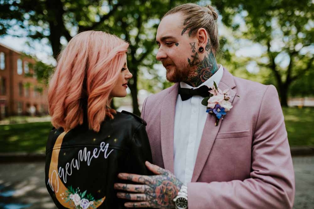 Pink Hair Bride Bob Waves Neon Sign Wedding Ideas State Of Love and Trust Photography
