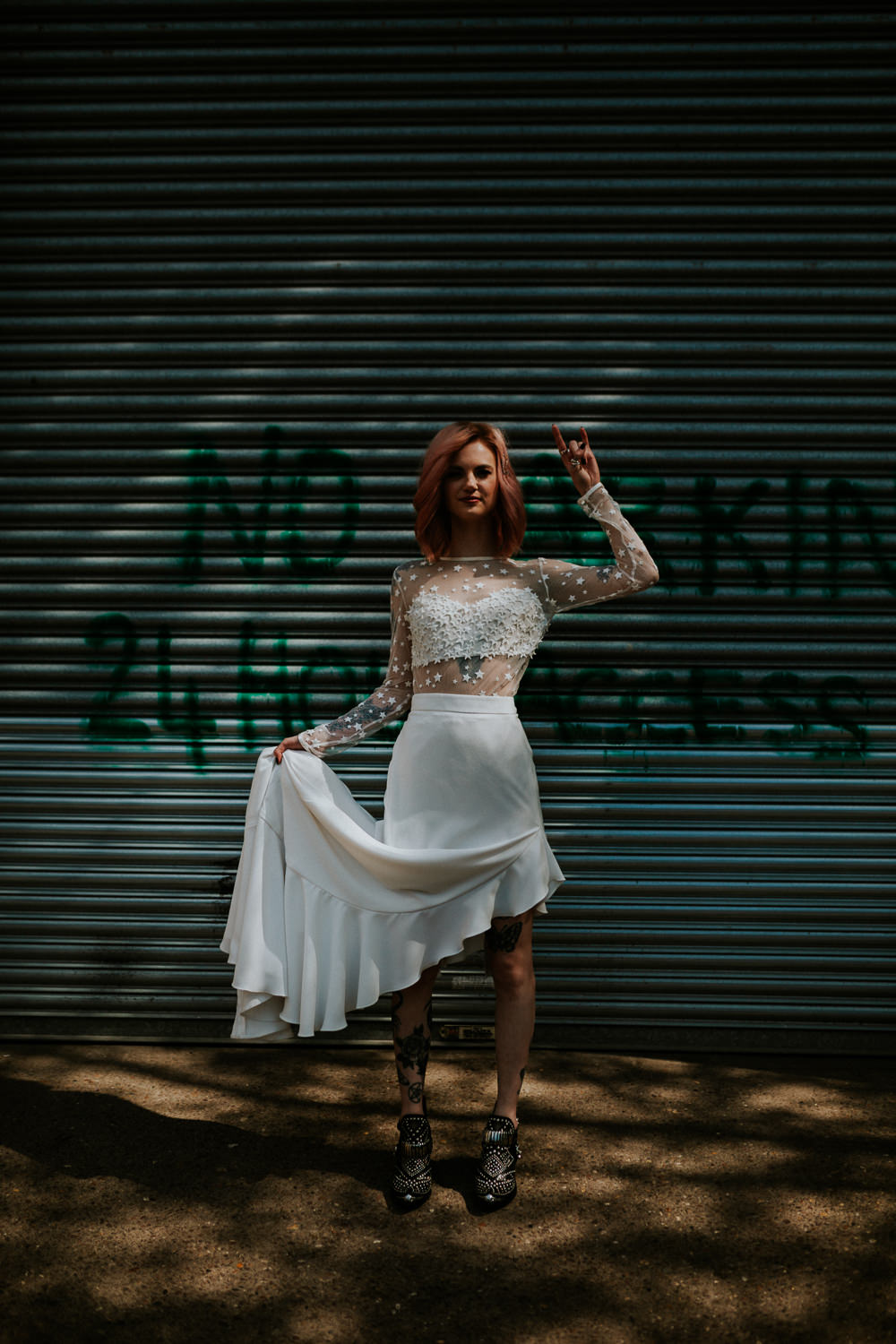 Dress Gown Bride Bridal Top Skirt Train Star Celestial Neon Sign Wedding Ideas State Of Love and Trust Photography