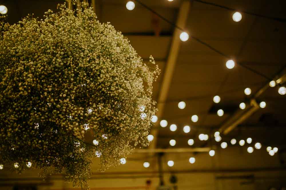 Baby Breath Gyp Gypsophila Cloud Suspended Hanging Flowers Neon Sign Wedding Ideas State Of Love and Trust Photography