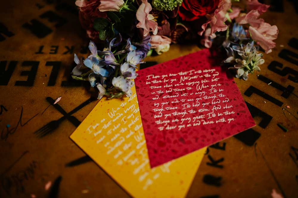 Stationery Invite Invitations Geometric Triangle Red Yellow Neon Sign Wedding Ideas State Of Love and Trust Photography