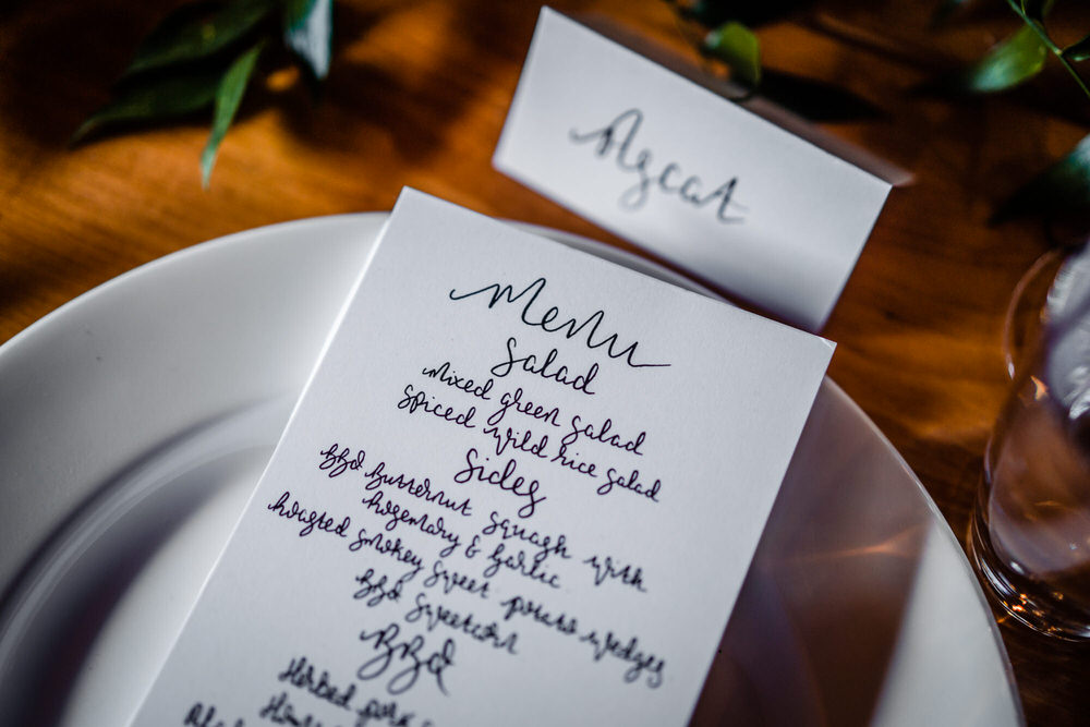 Place Card Setting Menu Calligraphy Secret Garden Wedding James Powell Photography