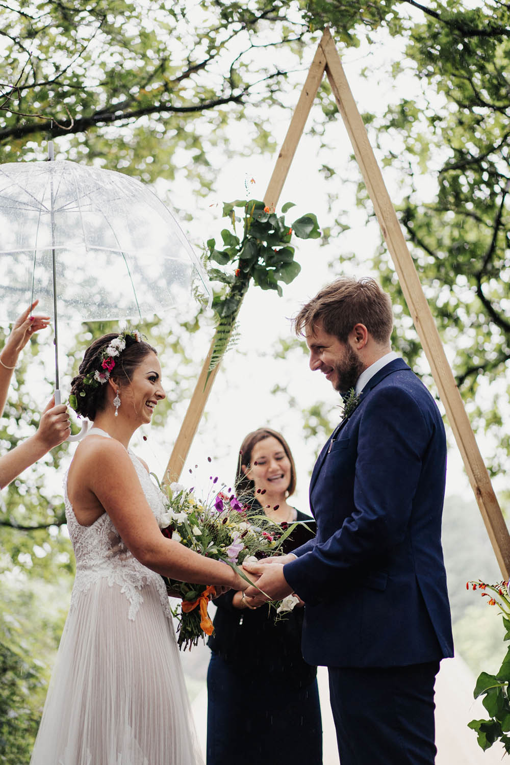 Backdrop Ceremony Wooden Frame Triangle Naked Tipi Garden Wedding Kit Myers Photography