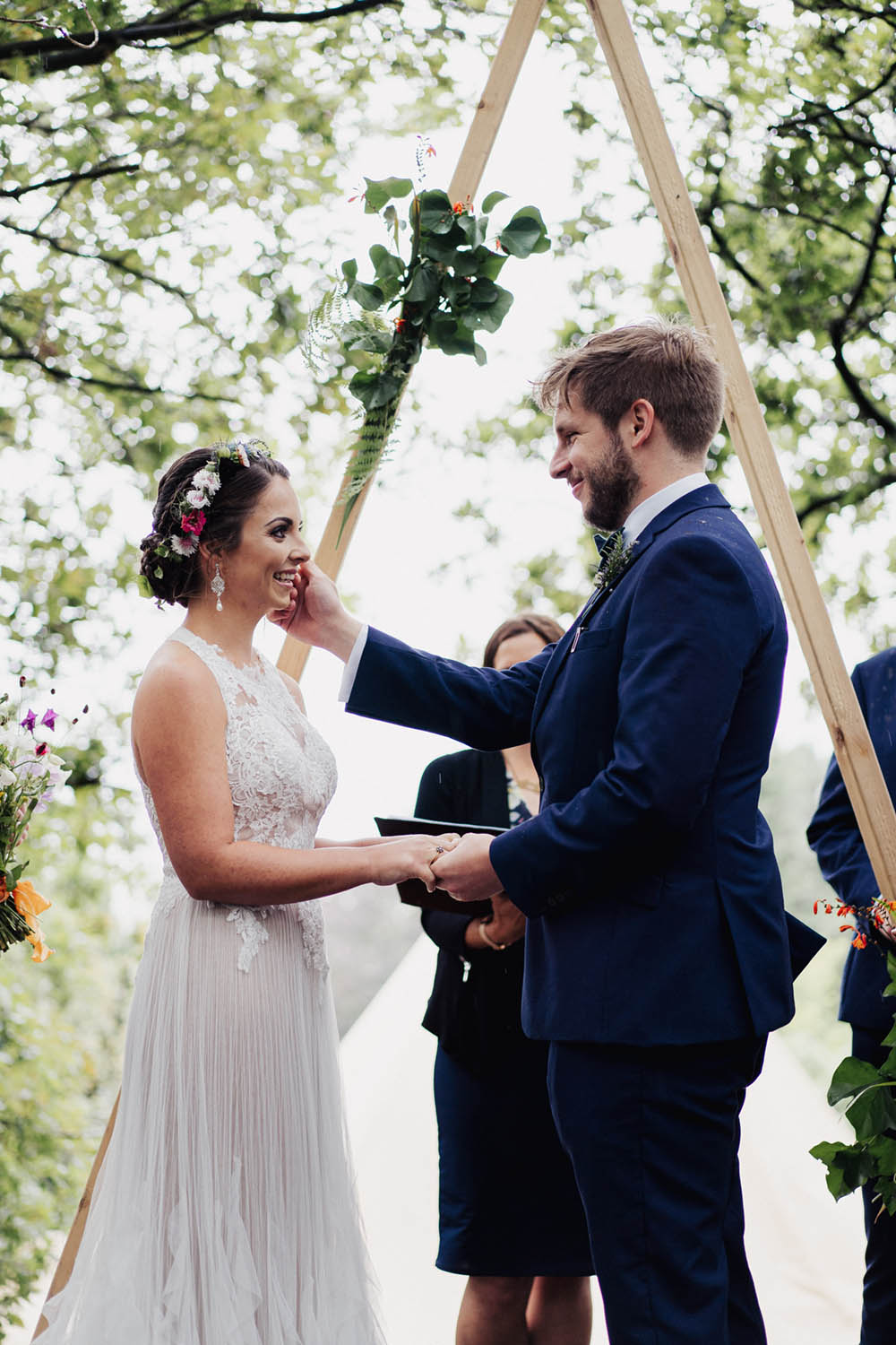 Backdrop Ceremony Wooden Frame Triangle Naked Tipi Garden Wedding Kit Myers Photography