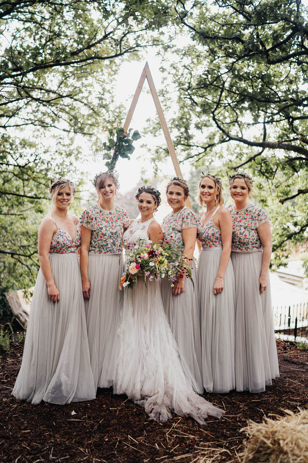 Bridesmaids Bridesmaid Dress Dresses Floral Top Skirt Needle & Thread Grey Tipi Garden Wedding Kit Myers Photography
