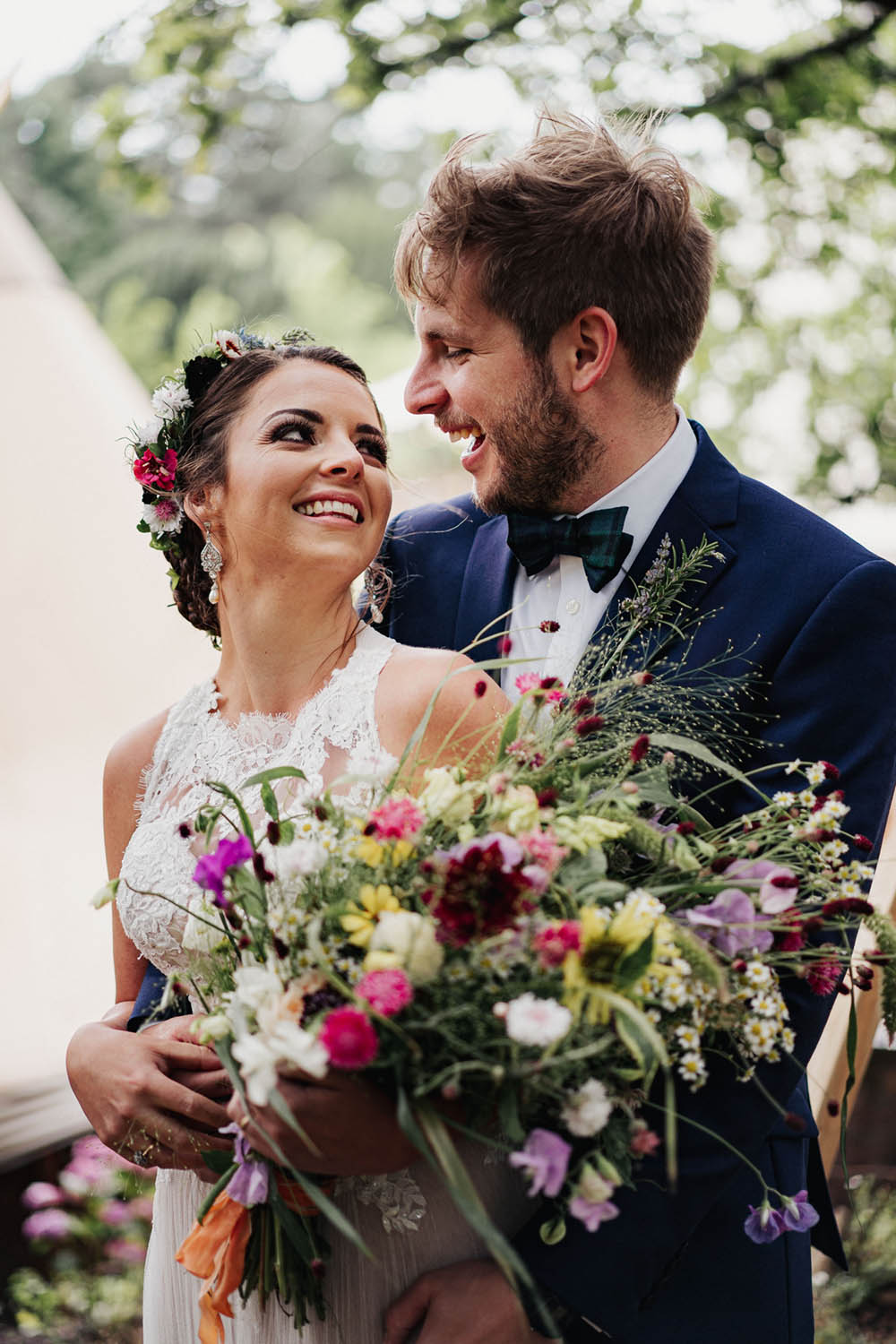 Bride Bridal Bouquet Flowers Sweet Peas Grass Daisy Wildflowers Tipi Garden Wedding Kit Myers Photography