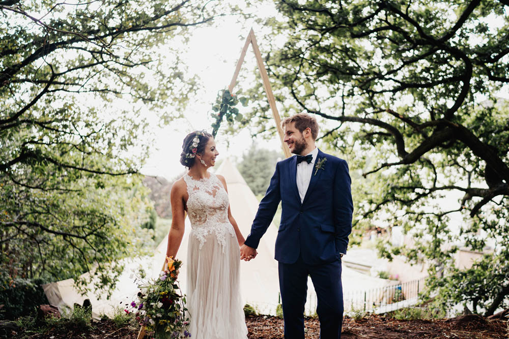 Backdrop Ceremony Wooden Frame Triangle Naked Tipi Garden Wedding Kit Myers Photography