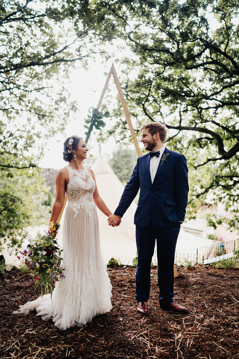 Backdrop Ceremony Wooden Frame Triangle Naked Tipi Garden Wedding Kit Myers Photography