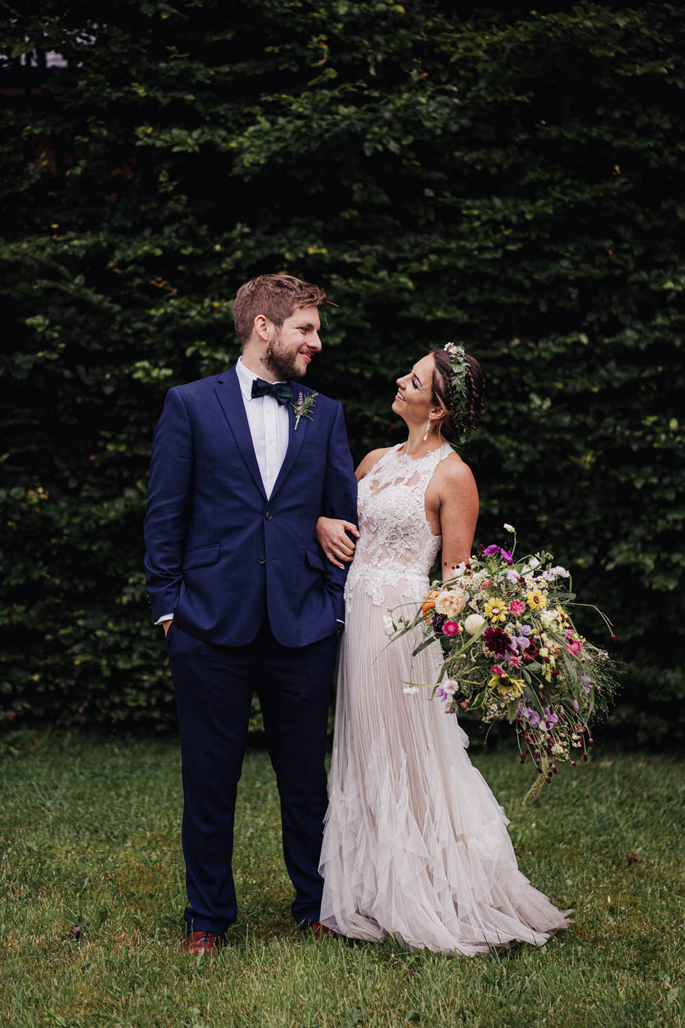 Groom Groomsmen Suits Blue Bow Tie Tartan Tipi Garden Wedding Kit Myers Photography