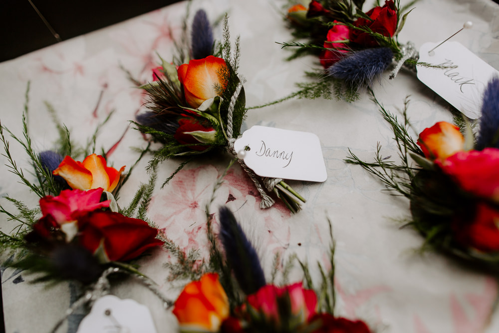 Buttonholes Rose Thistle Flowers Floral Tipis Riley Green Wedding Jessica Isherwood Photography