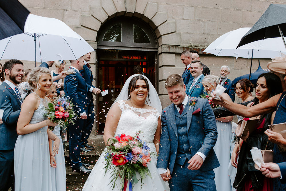Bride Bridal Lace Dress Gown Sweetheart Neckline Boat Neck Blue Three Piece Suit Waistcoat Tweed Suit Groom Veil Confetti Tipis Riley Green Wedding Jessica Isherwood Photography